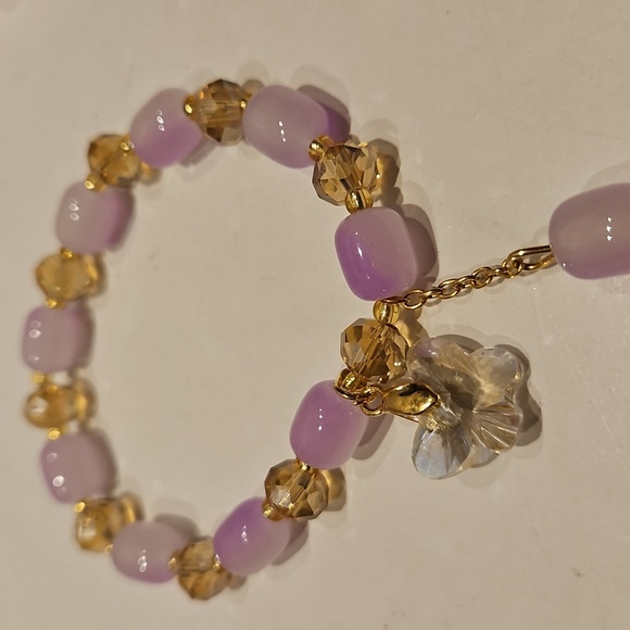 3 Pale Pink Glass, Crystal & Butterfly Accents Stretch Beaded Bracelet Set - Picture 6 of 7